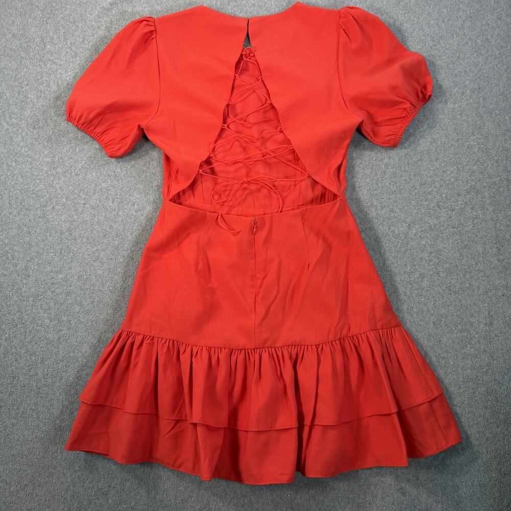 Idem Ditto Women's Large Beckham Dress Red Puff Sleeve Ruffled Tiered Mini New - Picture 9 of 10